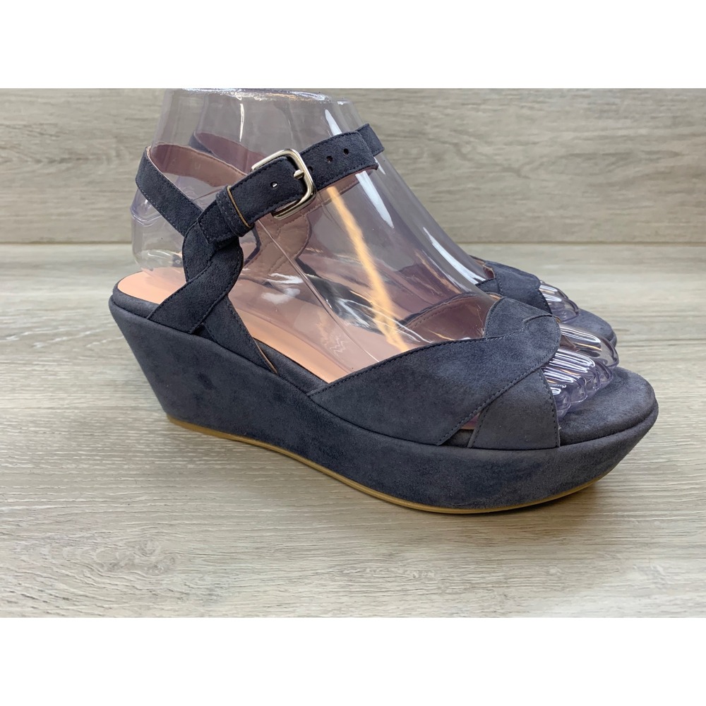 Stuart Weitzman Navy Blue Suede Platform Wedge Sandals Peep Toe Size 6 Spain - Picture 1 of 11